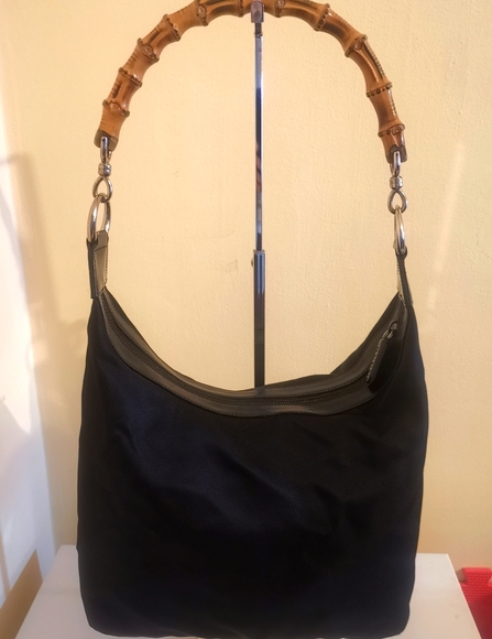 Gucci | Bags | Gucci Bamboo Black Nylon Leather Hobo | Poshmark